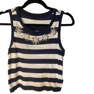 Express Navy White Striped Crop Tank Rhinestones